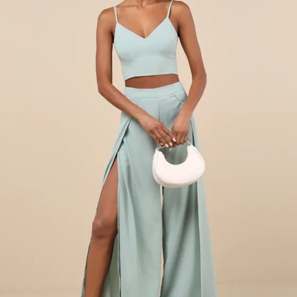 Lulus Out Tonight Sage Green Two-Piece Jumpsuit Set